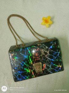 black & holographic hand / shoulder bag
