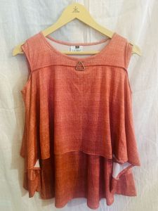 Chic Rust Orange Layered Cold Shoulder Top – Size