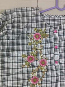 Checkered Embroidered Kurti