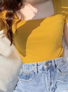 Mustard Color Fitted Rib Top