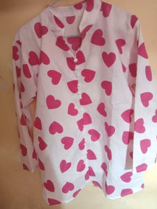 Heart Print Button-Up Top