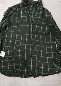 Olive Green Grid Round Neck Tunic