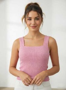 Red Ribbed Knit Tank Top