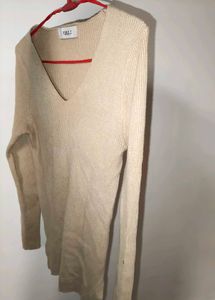 Beige V-Neck Long Sleeve Top