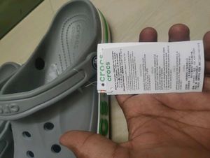 crocs bayaband clogs ,size 10,grey and green