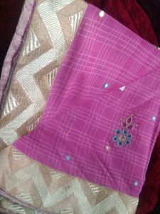 Pink Mirror Work Saree