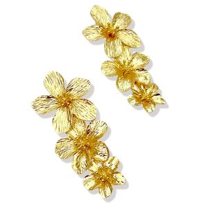 Triple Flower Drop Gold Dangle Earring
