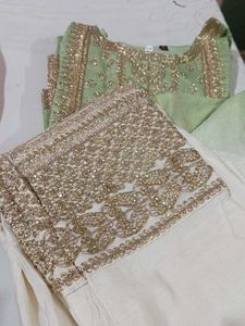 Elegant Green & White Ethnic Suit