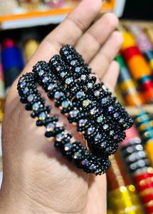 Black Moti With Rambo Store Bangles (Set Of 4)