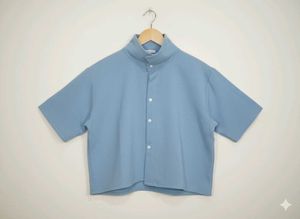 Blue High Neck Short Sleeve Shirt