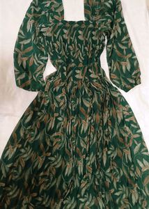 Green Leaf Print Dress