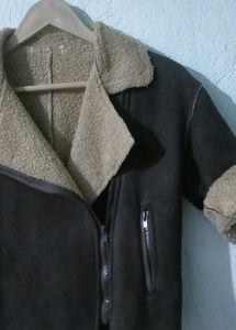 faux suede aviator jacket with sherpa lining