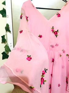 Flower Embroidery Light Pink Dress