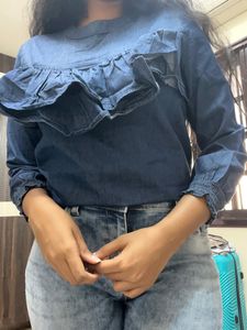 Dark Blue Ruffle Top