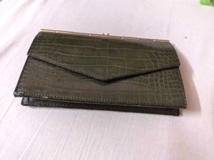 Olive Green Croc Clutch