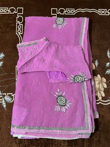Pink Embroidered zari work heavy saree
