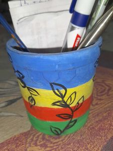 Hand-Painted Striped Plant Pot