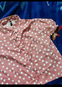 Pink Polka Dot Button-Up Shirt