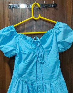 Sky Blue Puff Sleeve Tiered Mini Dress