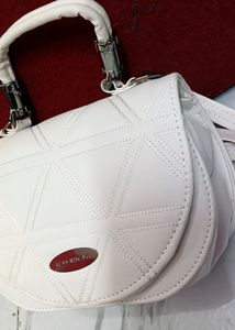 White Leather Handbag Sling Bag New