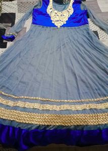 Elegant Blue & Grey Anarkali Gown