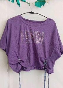 Purple Fendi Embellished Tee