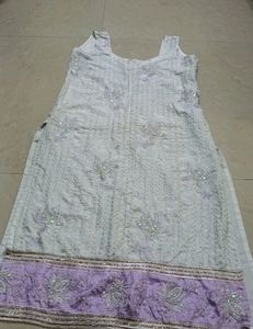 white &amp; Lavender Churidar With Dupatta And Pant