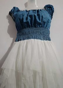 Blue Floral Layered Party Gown