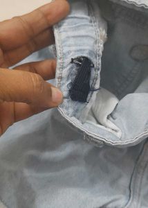 Light Wash Denim Fray Hem Shorts