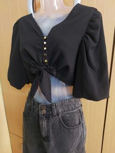 Puff Sleeve Black Crop Top