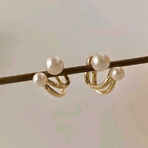 Pearl &amp; Gold Double Hoop Earrings