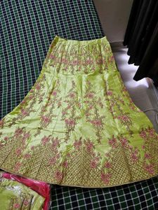 Green &amp; Pink Embroidered Lehenga , ready to wear