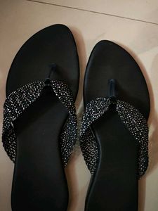 Black Jeweled Thong Sandals