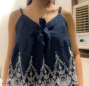 Navy Bow Top with Embroidery