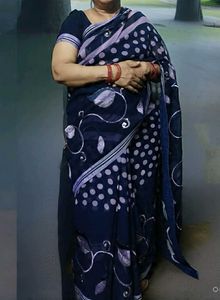 Elegant Navy Blue Saree with polka dots