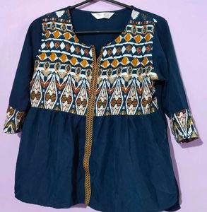 Patterned Navy Tunic Top