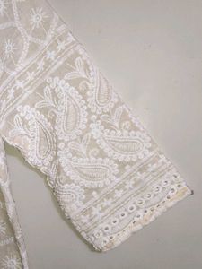 Off White Embroidered Chikankari Short Kurti