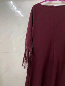 Chic Maroon Fringe Sleeve Dress – Size XL