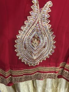 Red &amp; Gold Embroidered Dress With Duppata &amp; Bottom