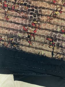 Floral Print Fringed Saree