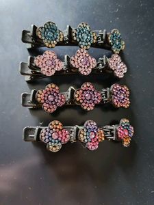 Sparkly Flower Hair Clips - Set of 4