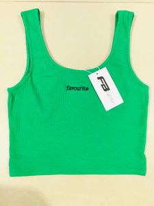 Stylish Green Ribbed Crop Tank Top – Size S