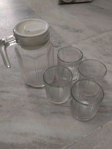 Vintage Glass Pitcher &amp; 4 Glasses Set