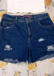 Denim Shorts With White Tank Top
