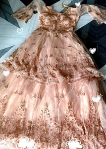 Elegant Peach Net Gown with Embroidery Work