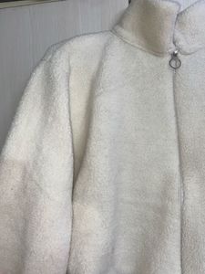 White Fur High Neck Front Zipper Jacket
