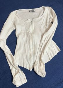 White Zip-Up Long Sleeve Top