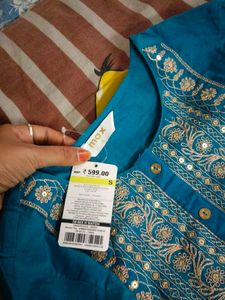 Teal Embroidered Kurti - Size S
