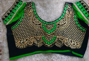 Green Georgette Saree With Velvet Blouse