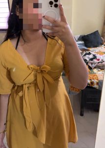 Mustard Tie-up Mini Dress